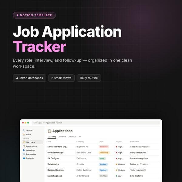 Job Application Tracker — Notion Template cover